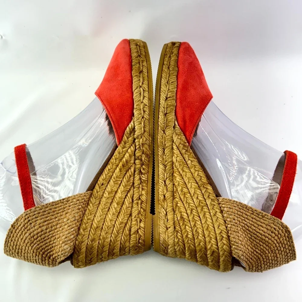 Gaimo Espadrilles Wedge Sandals Womens Size 38 Coral Suede Slingback Ankle Strap